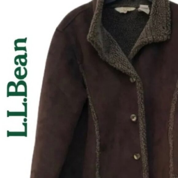 L.L. Bean Brown Faux Suede and Sherpa Barn Coat Jacket - Picture 3 of 11